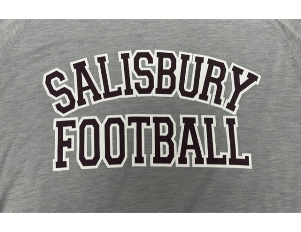Salisbury Football Light heather gray shirt with screen print in black and white reads Salisbury Football.